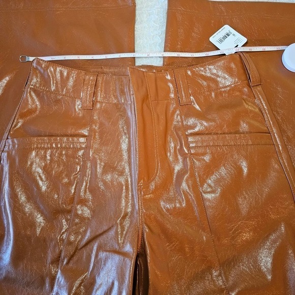 Free People Star Crossed Lovers PatentLeather Straight Leg Pants Brown Sz 8 - Picture 9 of 11